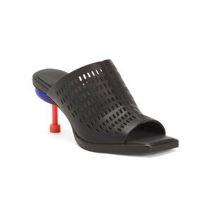 4CCCCEES Black Leather Osha Nemo Mid Heeled Sandals